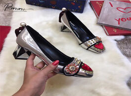 Foto van Schoenen prowow new fashion style spring summer women pumps square toe slip on crystal chunky middle