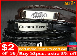 Foto van Sieraden vnox custom leather bracelets for men personalize id tag bar layered bangle gents wristband