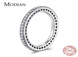 Foto van Sieraden modian authentic 925 sterling silver hearts ring clear cz fashion stackable vintage classic