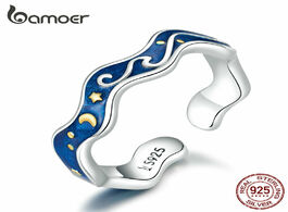Foto van Sieraden bamoer sterling silver 925 lover rings for couple blue starry sky of van gogh open finger r