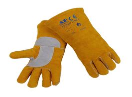 Foto van Gereedschap mig gloves 14 35cm split cowhide leather welder worker reinforced thumb palm ce certific