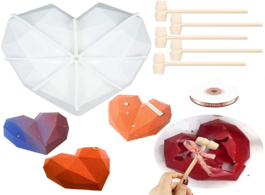 Foto van Huis inrichting 1 pc heart shape silicone cake mold with 5 pieces mini wooden hammers chocolate mous