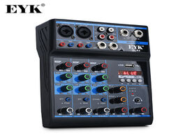 Foto van Elektronica eyk ecr4 audio mixer with sound card 4 channel stereo mixing console bluetooth usb for p