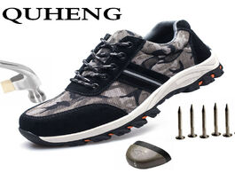 Foto van Schoenen quheng air mesh work safety boots men new design all season steel toe anti smashing s camou