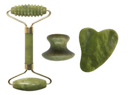 Foto van Schoonheid gezondheid 3 in 1 green natural jade roller face lift tools set slimming facial massage m