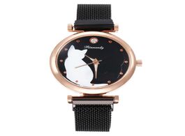 Foto van Horloge watch women analog quartz stainless steel band wristwatch luxury ladies black fashion dress 