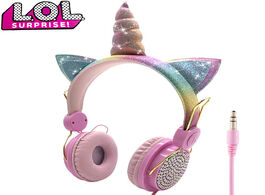 Foto van Speelgoed lol dolls surprise cute unicorn wired headphone with microphone kids gift music stereo ear