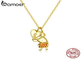 Foto van Sieraden bamoer gold color 925 sterling silver lucky mouse pendant necklace for women fashion korean
