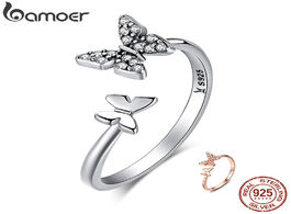 Foto van Sieraden bamoer hot sale 925 sterling silver dazzling cz butterfly open finger ring for women fashio