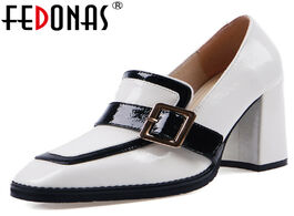 Foto van Schoenen fedonas new arrival cow patent leather women buckle pumps spring brand loafers basic party 