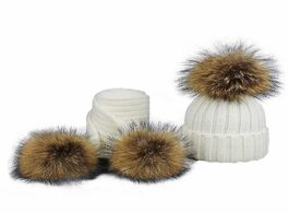 Foto van Baby peuter benodigdheden boys and girls real raccoon fur hat set winter beanie warm knitted bobble 
