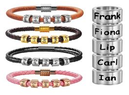 Foto van Sieraden customized name bracelet stainless steel beads genuine leather bangle personalized accessor