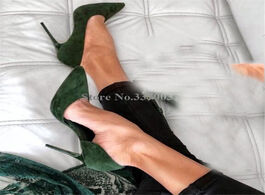 Foto van Schoenen women classical style pointed toe dark green suede leather stiletto heel pumps slip on high