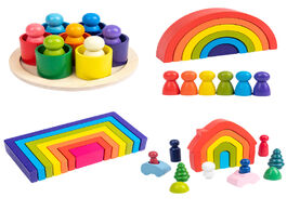Foto van Speelgoed wooden toys diy assembled house rainbow building blocks set children montessori early lear