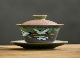 Foto van Huis inrichting anti scald large ceramic retro tea cover bowl with lid sancai gaiwan single hand pai