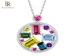 Foto van Sieraden bague ringen colorful jewel round pendant sterling silver 925 jewelry for women rectangle g
