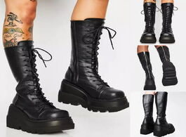 Foto van Schoenen platform boots women wedge knee high winter ladies shoes leather riding zipper thick bottom