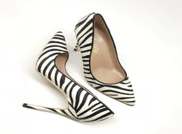 Foto van Schoenen woman shoe black and white zebra print leather horsehair heels pointed sexy high comfortabl