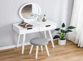 Foto van Meubels dresser table mirror with chair set vanity makeup stool wooden 2 drawers modern tocador mesa