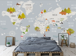 Foto van Woning en bouw custom 3d photo wallpaper mural cartoon world map children s room bedroom background 