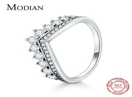 Foto van Sieraden modian fashion 100 real 925 sterling zircon crown finger ring classic stackable silver jewe