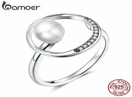 Foto van Sieraden bamoer genuine 925 sterling silver gentle shell bead ring open adjustable finger rings for 