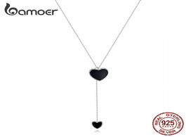 Foto van Sieraden bamoer double heart necklace for women simple black enamel y shape chain necklaces 925 femm