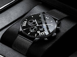 Foto van Horloge new men watches luxury famous brand stainless steel mesh calendar watch business luminous qu