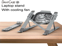 Foto van Computer foldable laptop tablet stand with cooling fan heat dissipation for desktop macbook air pro 