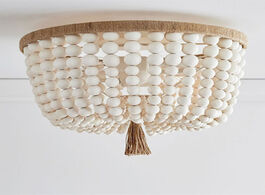 Foto van Lampen verlichting modern retro round e27 led adjustable height wooden bead ceiling lamp children be