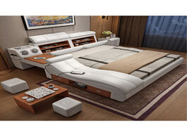 Foto van Meubels genuine leather bed frame soft beds massager storage safe speaker led light bedroom cama mue