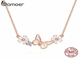 Foto van Sieraden bamoer butterfly and flower necklace 925 sterling silver enamel floral short choker korean 