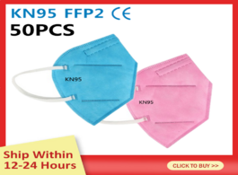 Foto van Beveiliging en bescherming 50pcs new kn95 mask ffp2 colorful disposable dustproof anti fog breathabl
