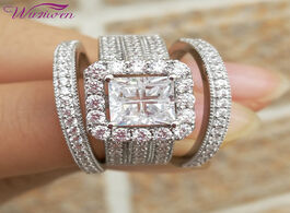 Foto van Sieraden wuziwen halo wedding ring set for women 3pcs bold 925 sterling silver engagement rings cros