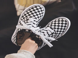 Foto van Schoenen fashion ladies sneakers casual shoes summer canvas lace women black and white plaid tynis f
