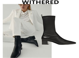 Foto van Schoenen withered england style office lady genuine leather sheep high heel cusp chelsea boots women