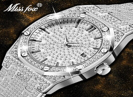 Foto van Horloge missfox silver men watch minimalist bling diamond fashion quartz wristwatch for waterproof r