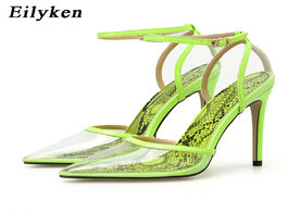Foto van Schoenen eilyken green red snake pvc transparent buckles straps pumps sandals heel point toes womens