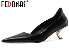 Foto van Schoenen fedonas euro style women brand genuine leather pumps slip on strange heels prom party shoes