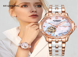 Foto van Horloge starking 34mm automatic watch rose gold steel case vogue dress watches skeleton transparent 