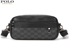 Foto van Tassen vicuna polo brand leather messenger bag for men black grid design casual s travel sling shoul
