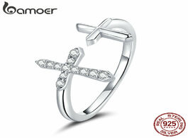 Foto van Sieraden bamoer genuine 925 sterling silver shine cross finger rings for women band engagement state