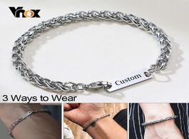 Foto van Sieraden vnox custom engrave stamp bracelet for men wheat chain stainless steel casual basic wristba