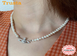 Foto van Sieraden trustdavis authentic 925 sterling silver lovely pearl planet pendant necklace for women wed