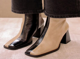 Foto van Schoenen new women mid heel shoes boots chelsea elegant side zipper color matching ankle square toe 