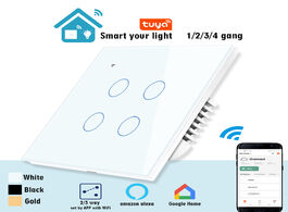Foto van Elektrisch installatiemateriaal wifi smart switch wireless wall light touch 2 3 way glass panel inte