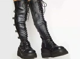 Foto van Schoenen brand design big size 43 shoelaces cosplay motorcycles boots buckles platform wedges high h