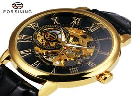 Foto van Horloge forsining 3d logo black gold men skeleton mechanical watch man watches top brand luxury leat