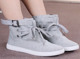 Foto van Schoenen women s canvas shoes solid simple style vulcanize sneakers lace up high top height increasi