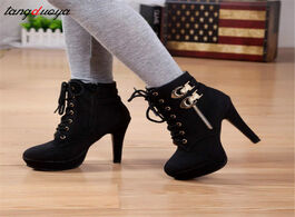 Foto van Schoenen plus size35 43 ankle boots women platform high heels female lace up shoes woman buckle shor